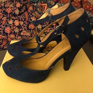 Blue T-Strap heels